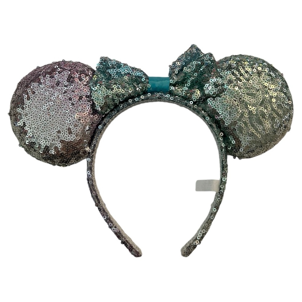 Disney purple teal sequin Minnie Mouse ears with how ombre mermaid Ariel vibes